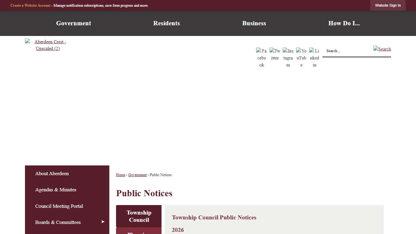 Public Notices Aberdeen Township, NJ